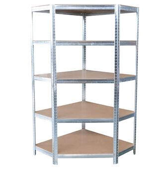 Strend Pro 2212757 Regál Racks RAT80, do kúta, rohový, kovový, MDF, 5 políc, 180x90x40 cm, max. 150 kg/polica