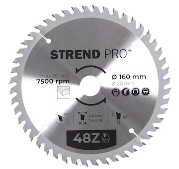Strend Pro 2232019 TCT 160x2,2x20/16 mm 48T, pilový kotouč na dřevo, SK plátky