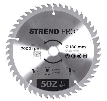 Strend Pro 2232023 TCT 180x2,2x20/16 mm 50Z, pilový kotouč na dřevo, SK plátky
