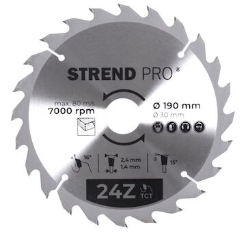 Strend Pro 2232027 TCT 190x2,4x30/20 mm 24T, pilový kotouč na dřevo, SK plátky
