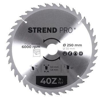 Strend Pro 2232033 TCT 250x3,0x30/20 mm 40T, pilový kotouč na dřevo, SK plátky