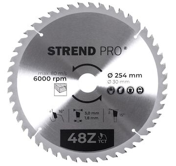 Strend Pro 2232035 TCT 254x3,0x30/20 mm 48T, pilový kotouč na dřevo, SK plátky