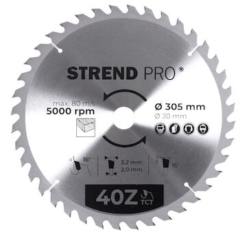 Strend Pro 2232037 TCT 305x3,2x30/20 mm 40Z, pilový list na dřevo, SK plátky