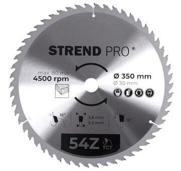 Strend Pro 2232038 TCT 350x3,6x30 mm 54Z, pilový kotouč na dřevo, SK plátky
