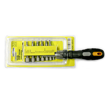 Strend Pro 2250016 Sada bitů a nástrčných hlavic SD0539, 19 kusů, s ráčnovým šroubovákem