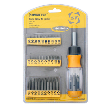 Strend Pro 2250294 Sada bitů BSY240, 44 kusů, s ráčnovým šroubovákem, Cr-V