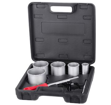 Strend Pro 420013 Sada fréz s unášečem HT01-6008, 33-53-67-73-83 mm, diamantové korunky s pilníkem