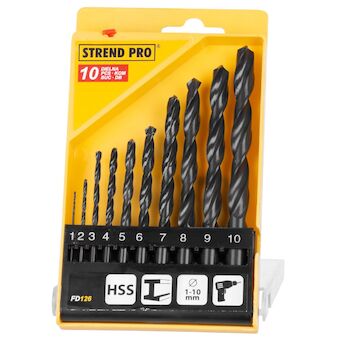 Strend Pro 420425 Sada vrtáků FD126, 10 kusů, 1-10 mm, HSS, do kovu