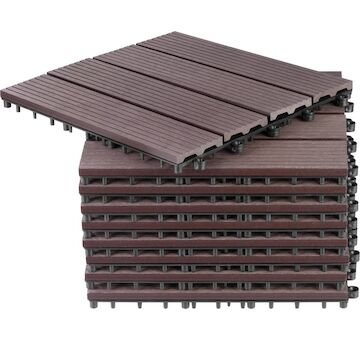 Strend Pro Garden 255640 Sada 9 plastových terasových prken s WPC efektem dřeva, palubka, PP, 31x31x2, barva hnědá a šedá