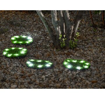 Strend Pro Garden 8090609 Lampa 6155, Trávníkové desky 4 ks, 24 cm, solární kroužky na umělou trávu, 4x 8 LED, AA
