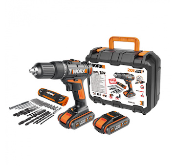 WORX 45937110 WX371.10 - Aku vrtačka s příklepem 20V, 2x2.0Ah + kufr - Powershare