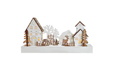 Solight 1V256 LED vánoční vesnička, 34x17cm, dřevo, 4 LED, 2x AA
