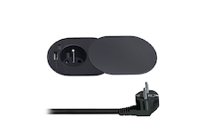 Solight 1z + USB A+C 20W PD vestavná zásuvka s posuvným víčkem, 2m, matná černá