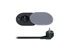 Solight 1z + USB A+C 20W PD vestavná zásuvka s posuvným víčkem, 2m, stříbrná