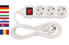 Strend Pro 2130004 Cable GERMAN socket DG-803BK 1,50 m, 3 zásuvky, HU, RO, SRB, CRO + spínač