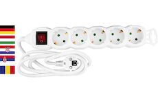 Strend Pro 2130010 Cable GERMAN socket DG-805BK 1,50 m, 5 zásuvky, HU, RO, SRB, CRO + spínač