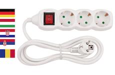 Strend Pro 2130011 Cable GERMAN socket GER DG-805BK 3,00 m, 5 zásuvky, HU, RO, SRB, CRO + spínač