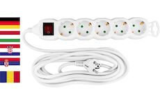 Strend Pro 2130012 Cable GERMAN socket GER DG-805BK 5,00 m, 5 zásuvky, HU, RO, SRB, CRO + spínač