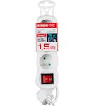 Strend Pro 213335 Kabel DG-F803BK L-1,5 m, prodlužovací kabel, bílý, 3x zásuvka + vypínač