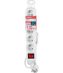 Strend Pro 213343 Kabel DG-F805BK L-1,5 m, prodlužovací kabel, bílý, 5x zásuvka + vypínač