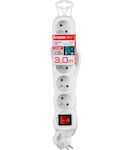Strend Pro 213344 Kabel DG-F805BK L-3 m, prodlužovací kabel, bílý, 5x zásuvka + vypínač