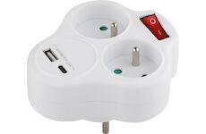 Strend Pro 215721 Zásuvka , rozbočovací, rozdvojka, bílá, 2x 16 A, USB A+C, vypínač