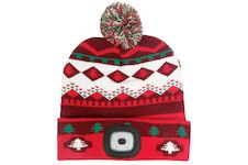 Strend Pro 3133738 Čepice X-mas červeno-hnědá, L, 4x SMD LED, USB nabíjení
