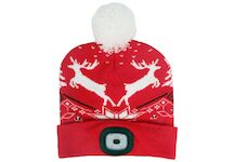 Strend Pro 3133739 Čepice X-mas červená, se sobíky, L, 4x SMD LED, USB nabíjení
