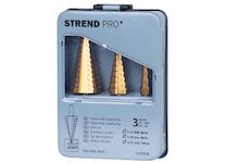 Strend Pro 4200698 Sada stupňovitých vrtáků SS421, 4-12, 4-20, 4-32 mm, TiN, HSS 4241 rovné, do kovu